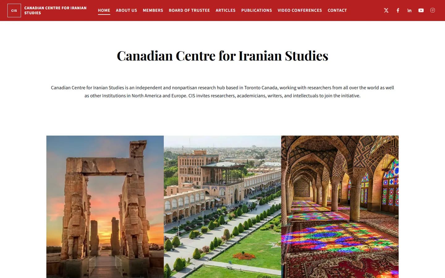 Canadian Centre for Iranian Studies homepage, above the fold